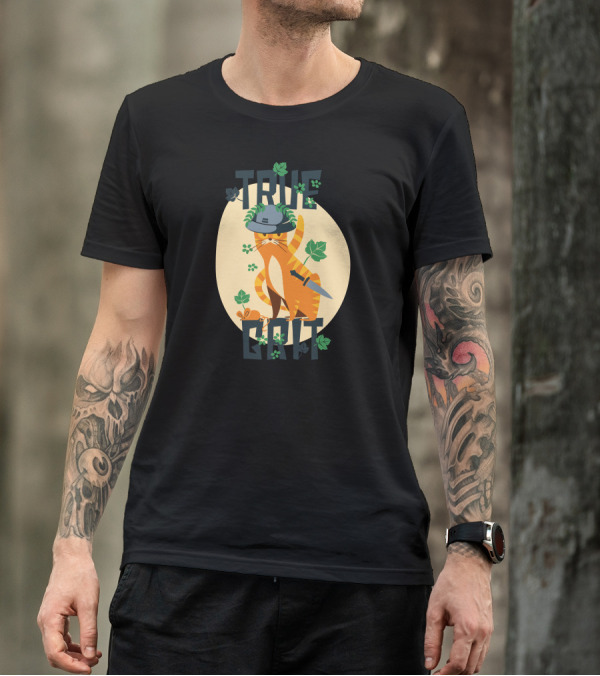 TRUE GRIT Cat Jungle Helmet Sword Leaves T-Shirt