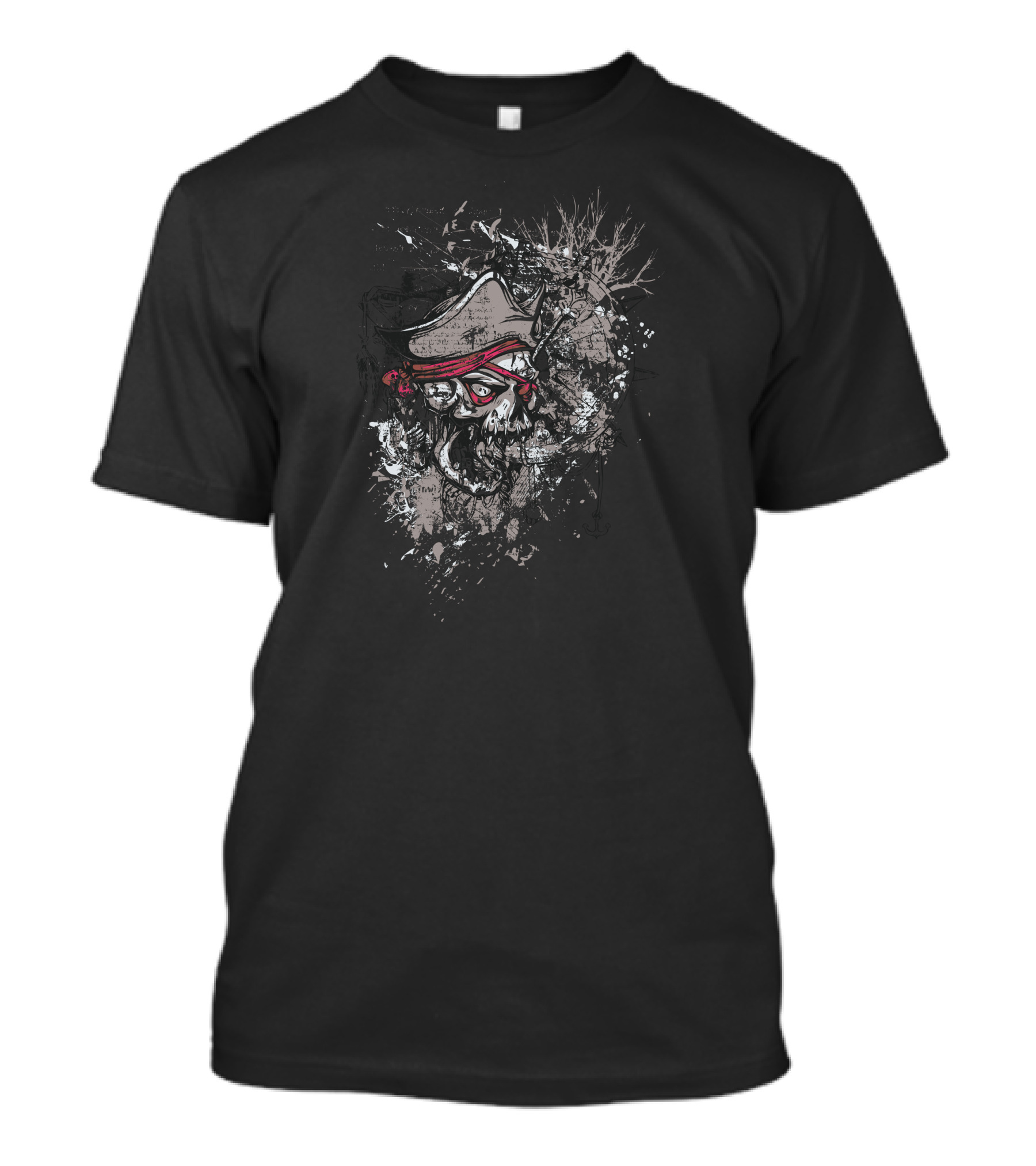 Unique Skulled Pirate Red Bandana Grungy Splatter T-Shirt