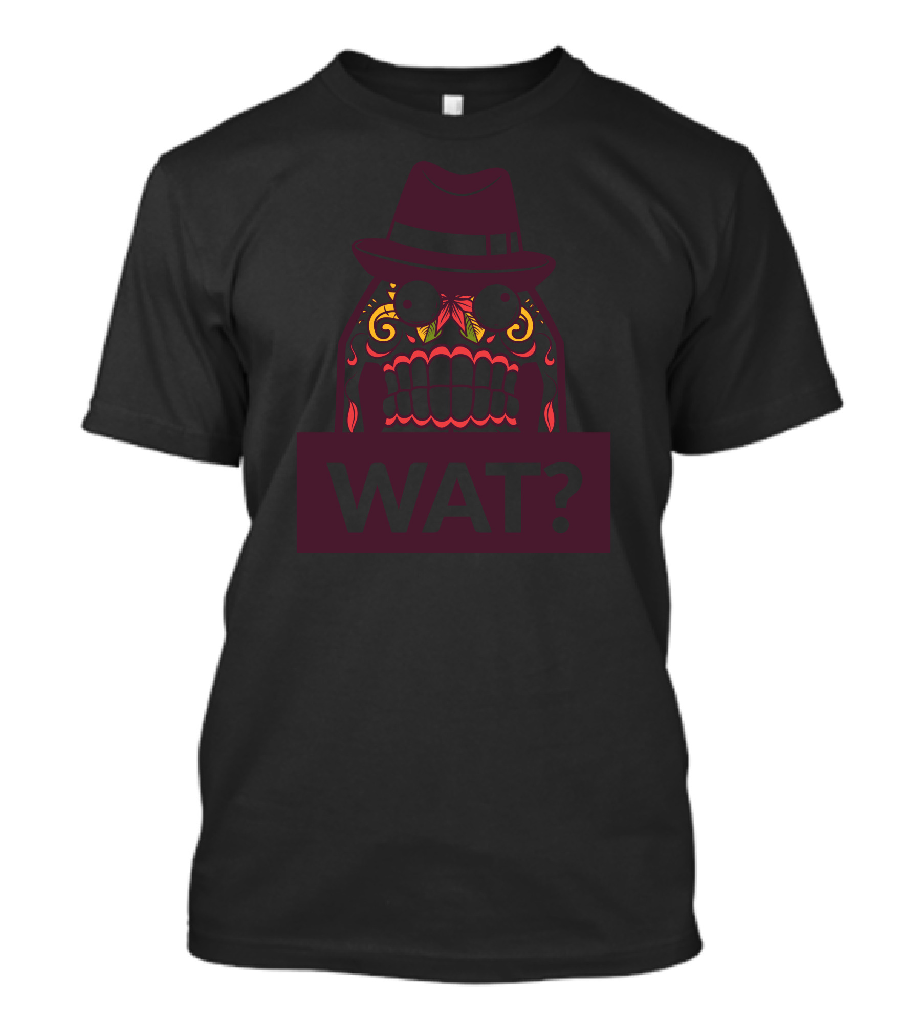 WAT Sugar Skull With Fedora Hat Mystical T-Shirt