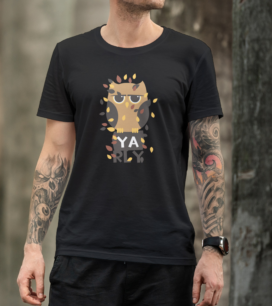 YA RLY Owl Surrounded By Autumn Leaves T-Shirt