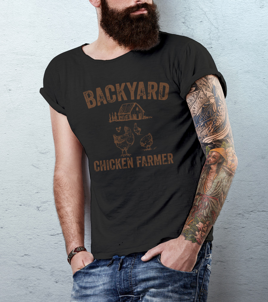 Backyard Chicken Farmer With Rustic Barn And Roaming Hens T-Shirt