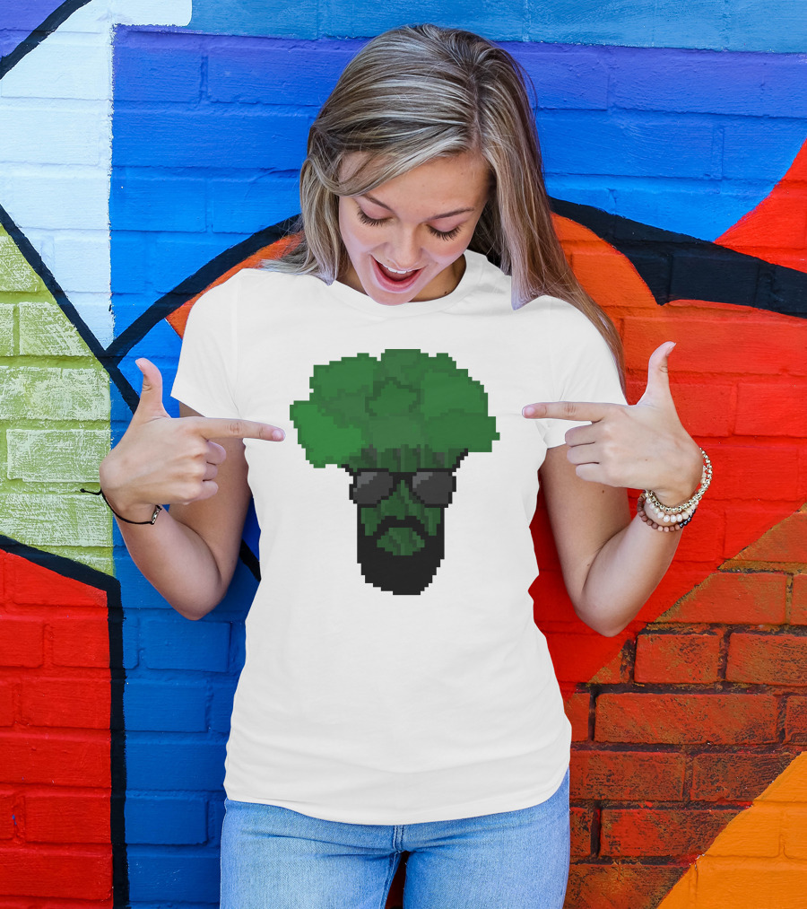 Broccoli Pixel Art Cool Shades Beard Avatar T-Shirt