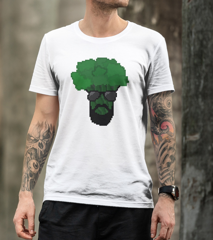 Broccoli Pixel Art Cool Shades Beard Avatar T-Shirt