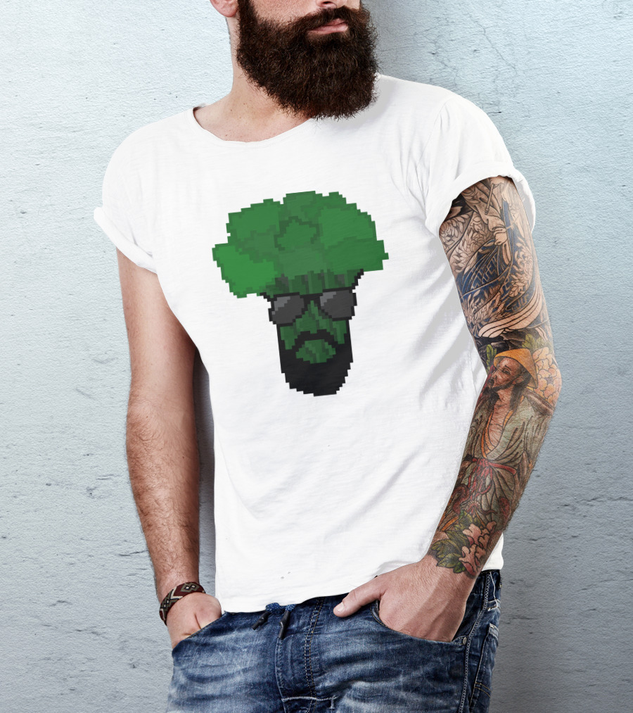 Broccoli Pixel Art Cool Shades Beard Avatar T-Shirt