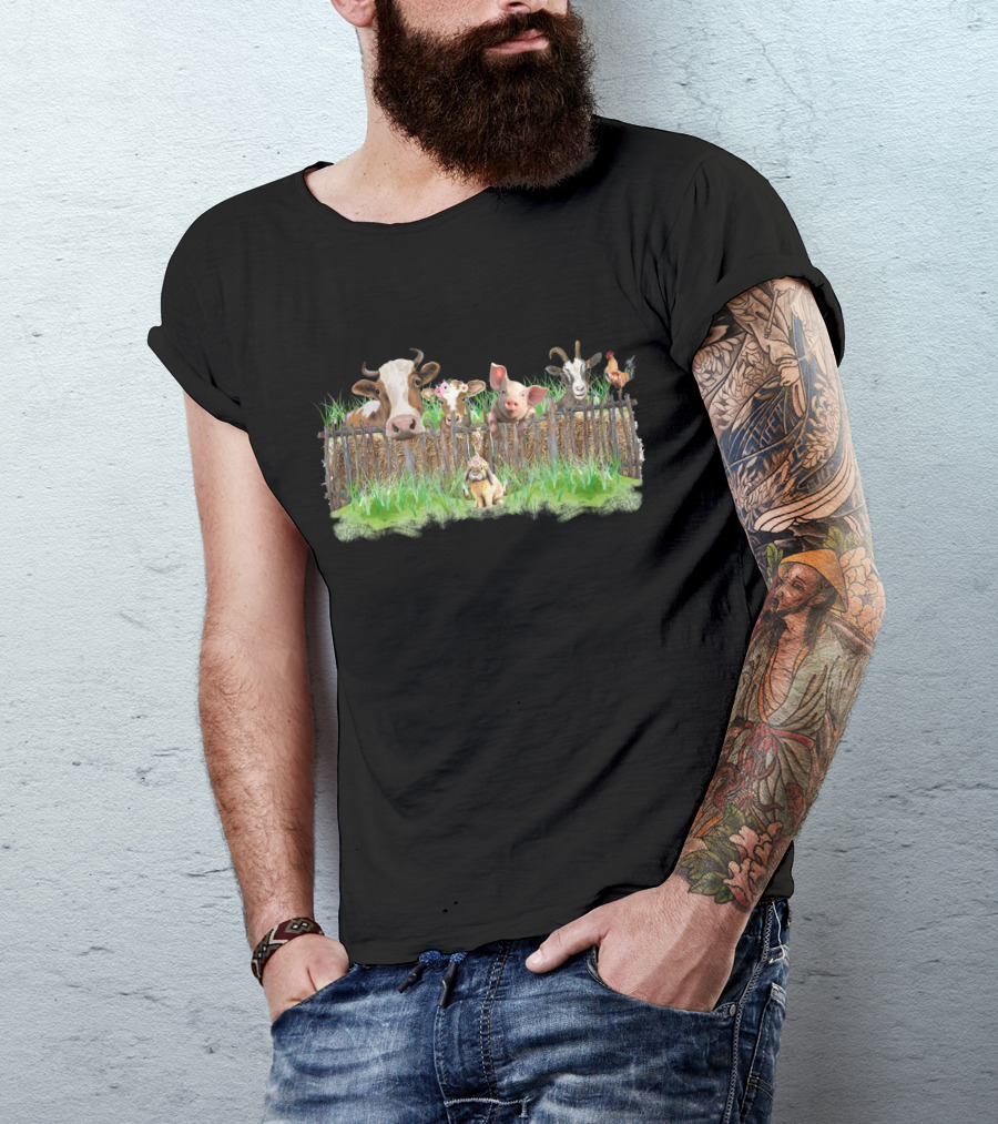 Farm Sweet Farm Cow Pig Goat Chicken Line Up T-Shirt