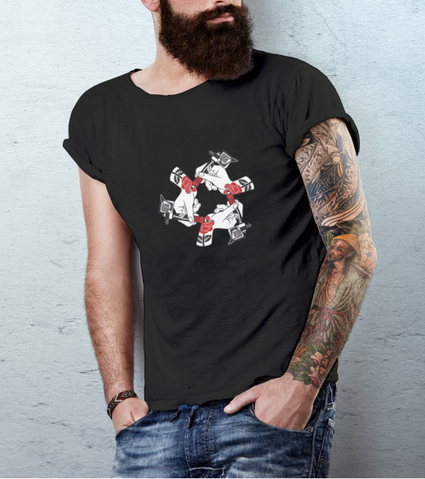 Hand Tattoo Art With Roses And Tattoo Machines T-Shirt