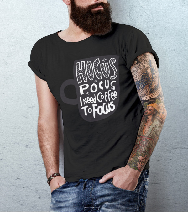 Hocus Pocus Coffee Focus With Stars On Black Cup T-Shirt