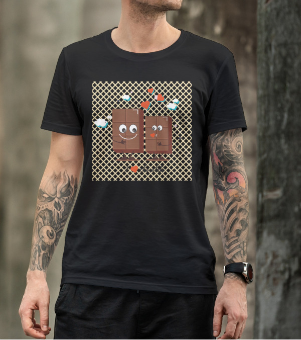 I Love Chocolate Cute Cartoon Bars With Hearts And Clouds T-Shirt