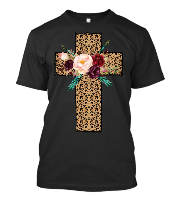 Leopard Cross Floral Pattern Blossoms T-Shirt