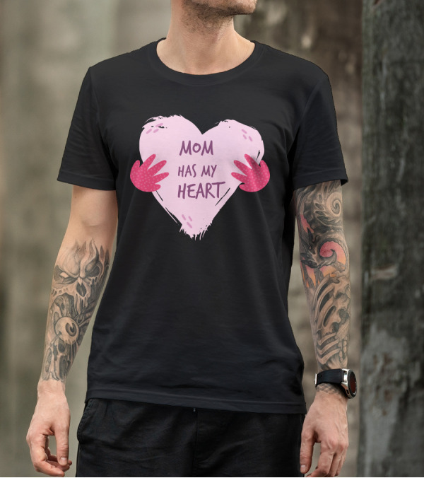 Mom Has My Heart Pink Heart With Red Hands T-Shirt