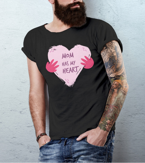 Mom Has My Heart Pink Heart With Red Hands T-Shirt