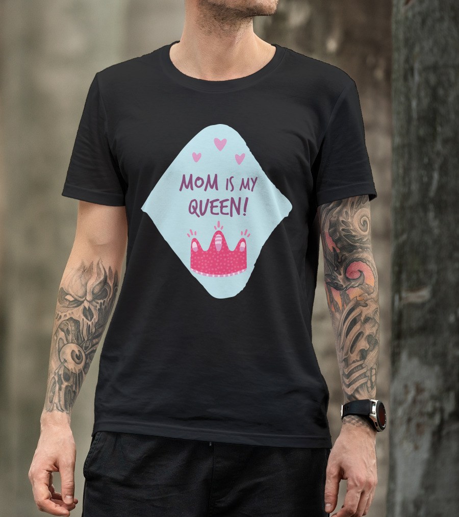 Mom Is My Queen Pink Crown Hearts T-Shirt