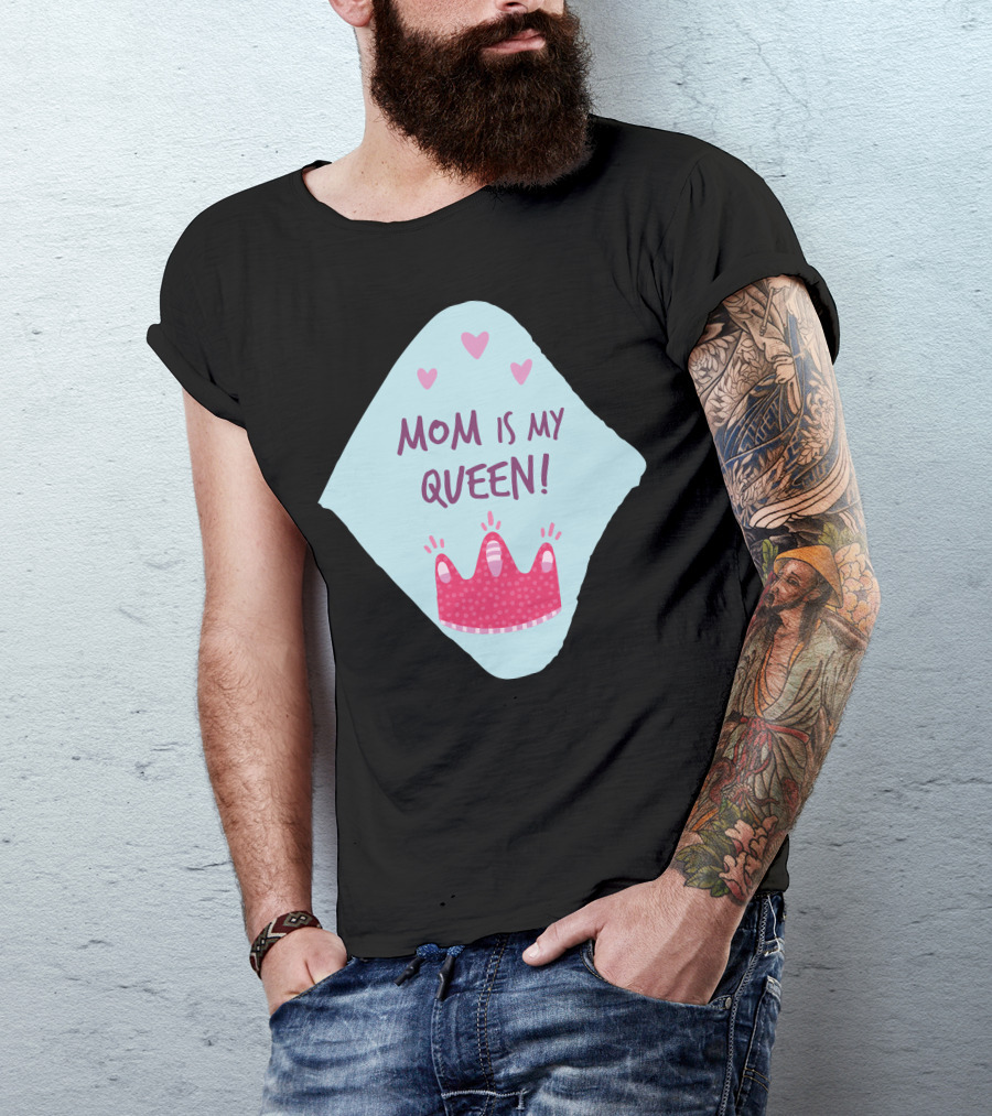 Mom Is My Queen Pink Crown Hearts T-Shirt