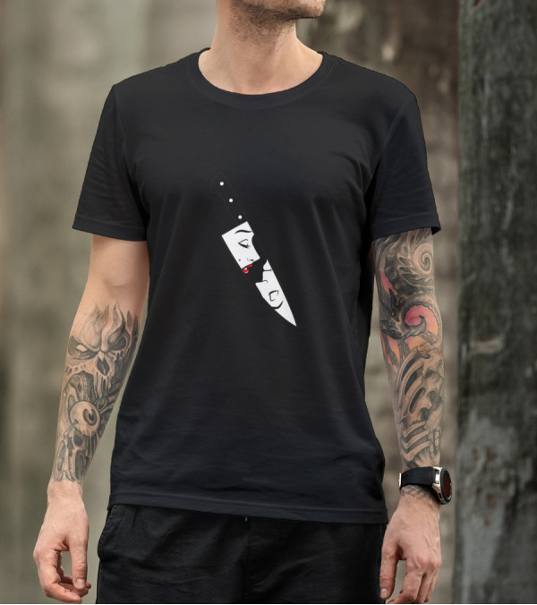Noir Knife Lady Faces Red Lips T-Shirt