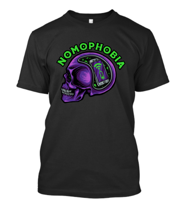 NOMOPHOBIA Skull With Brain Smartphone Integration T-Shirt