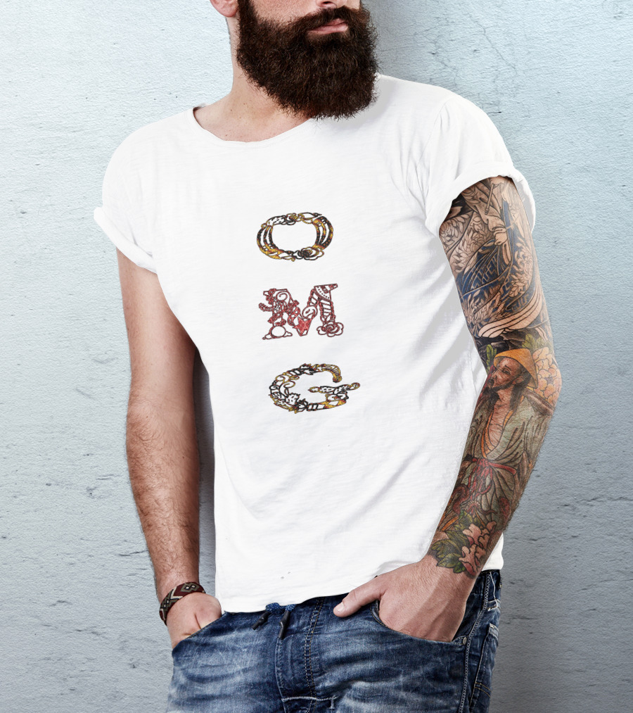 Omg Intricate Patterned Letters T-Shirt