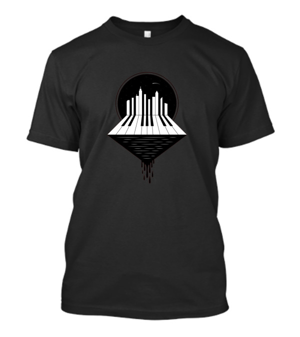 Cityscape Piano Keys Melting Into Night Sky T-Shirt