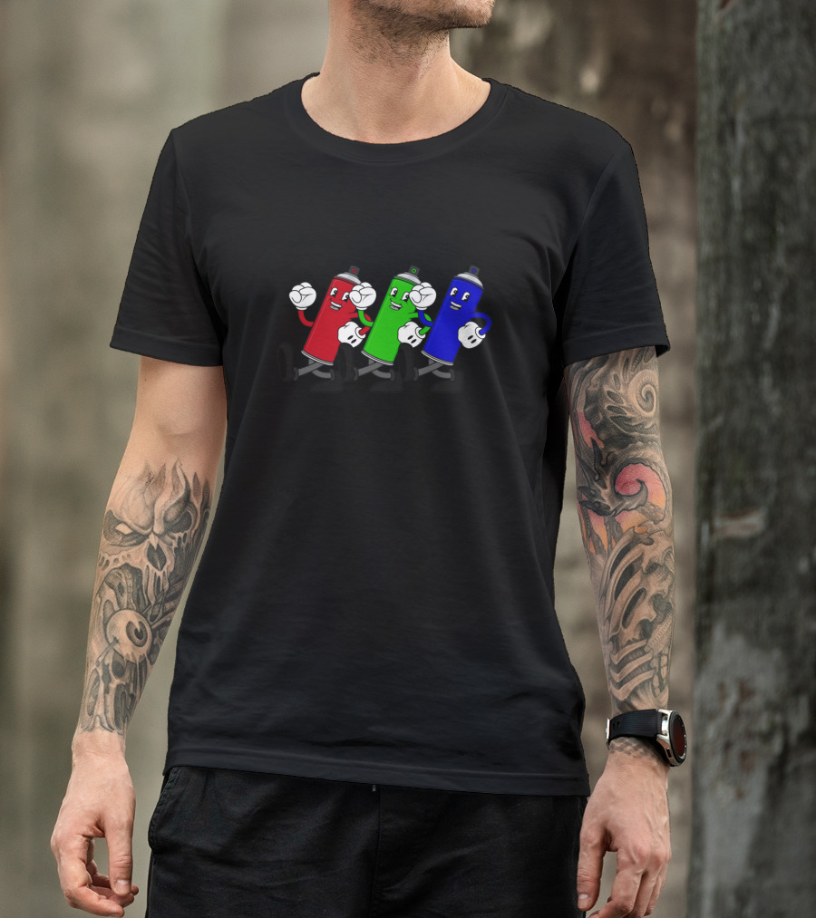 RGB Spray Cans Cartoon Characters T-Shirt