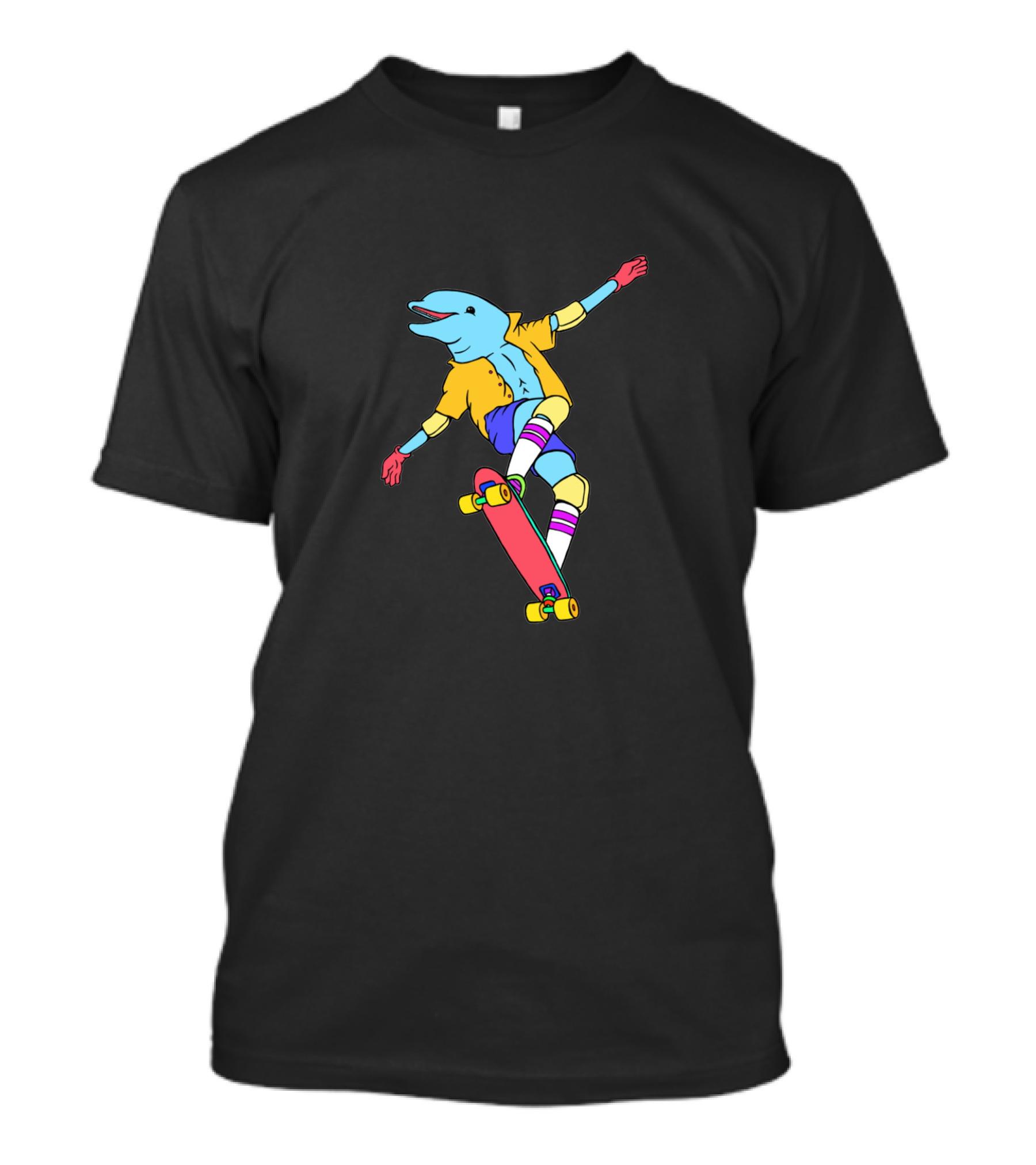 Skate Dolphin Neon Style Skateboarding Animation T-Shirt