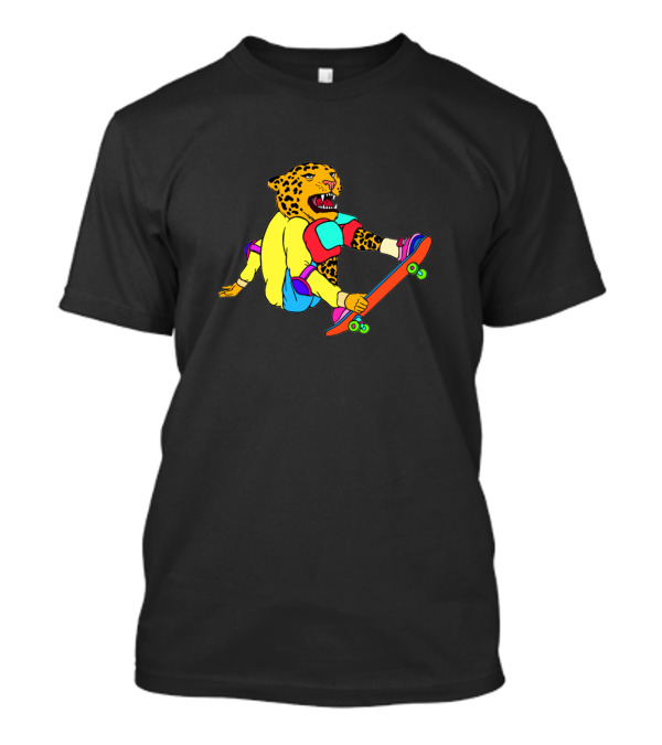 Skateboarding Jaguar In Yellow Outfit With Red And Blue Gear T-Shirt