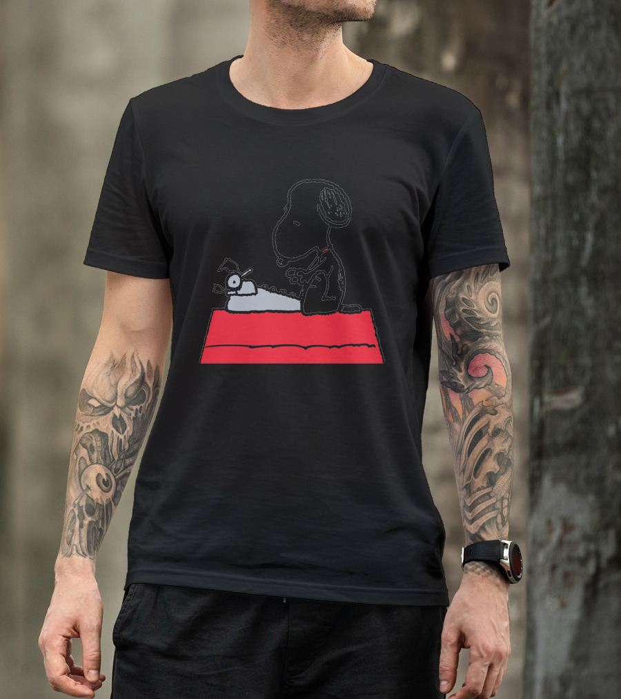 Snoopy On Red Doghouse With Typewriter Peanuts Comic T-Shirt