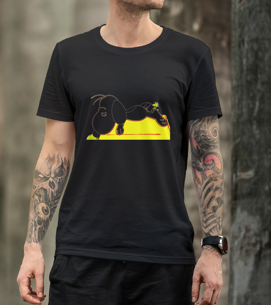 Snoopy Tired Of Feeling Sleeping On Doghouse With Woodstock T-Shirt