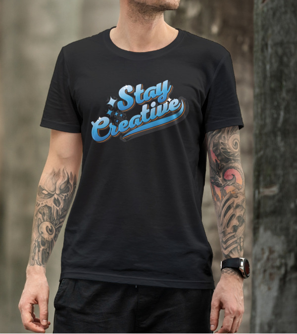 Stay Creative Blue Retro Script Design With Sparkles T-Shirt