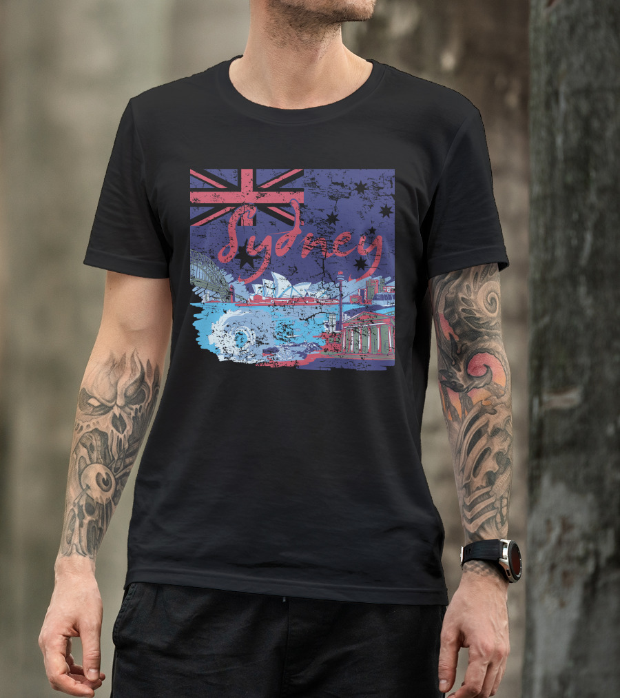 Sydney Australia Flag And Iconic Landmarks Collage T-Shirt