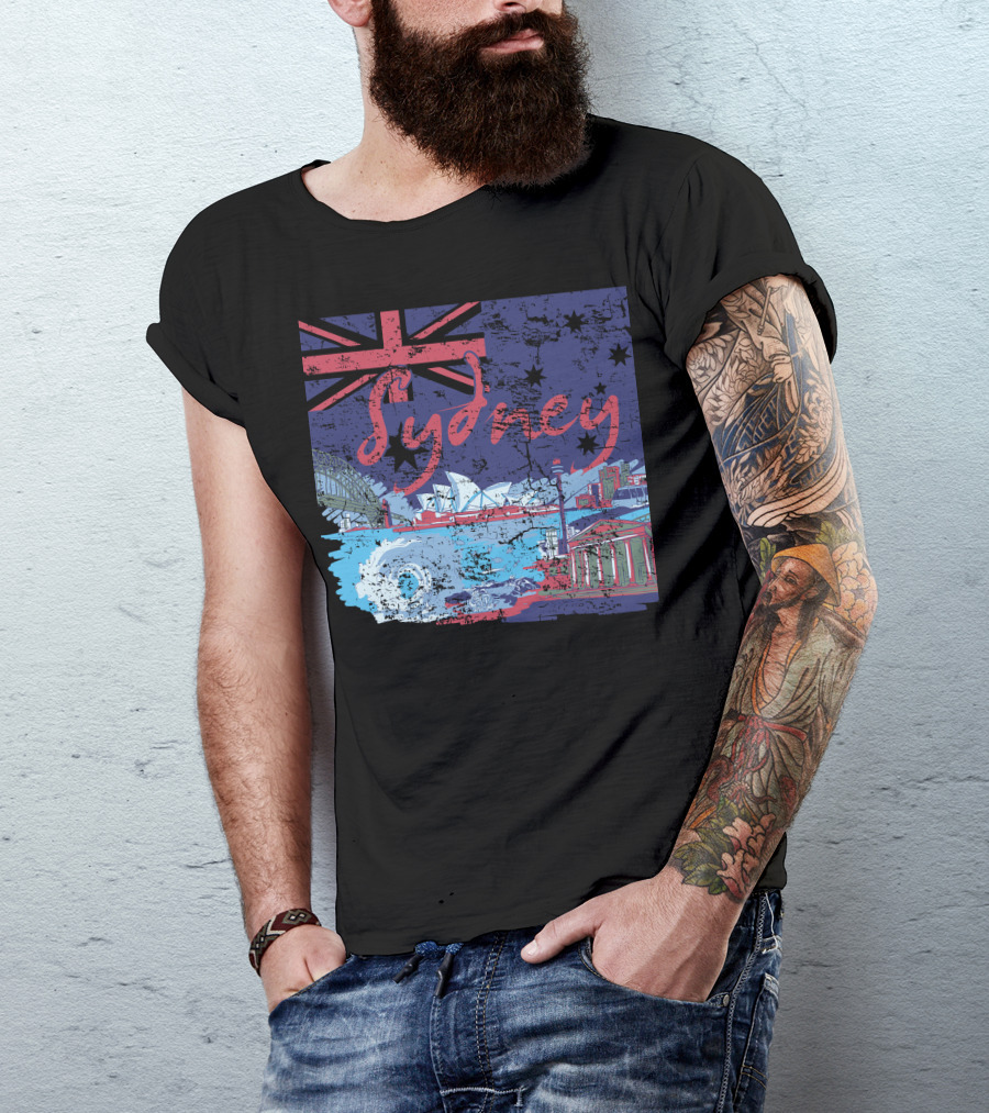 Sydney Australia Flag And Iconic Landmarks Collage T-Shirt