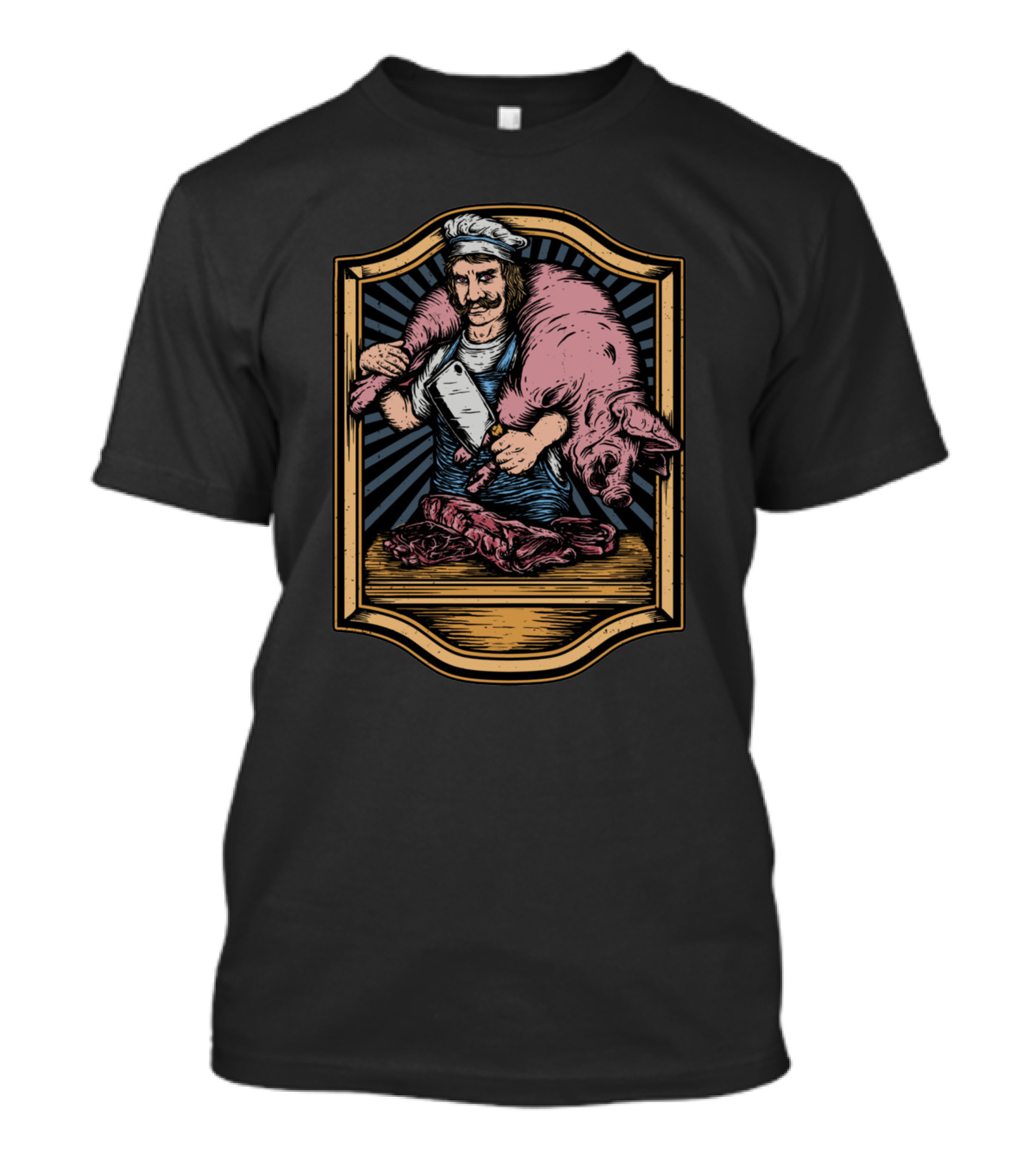 The Butcherman Holding Pig And Cleaver In Vintage Frame T-Shirt
