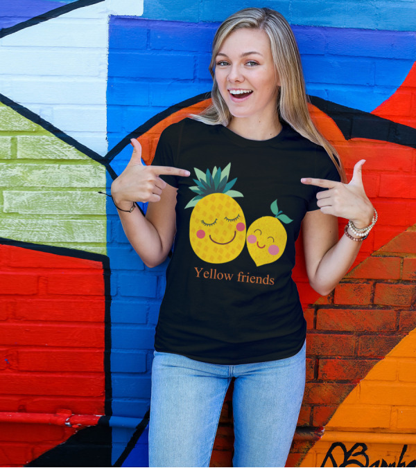 Yellow Friends Pineapple And Lemon Smiling Faces T-Shirt