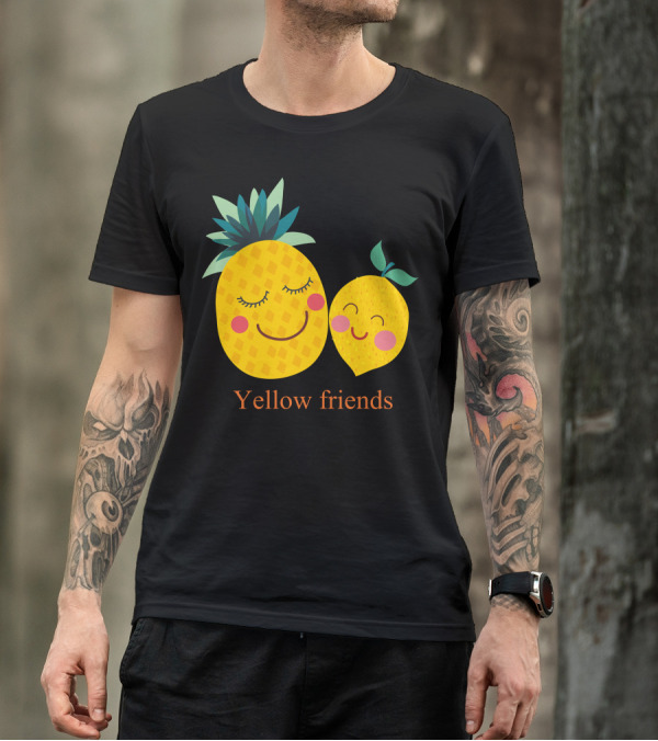 Yellow Friends Pineapple And Lemon Smiling Faces T-Shirt