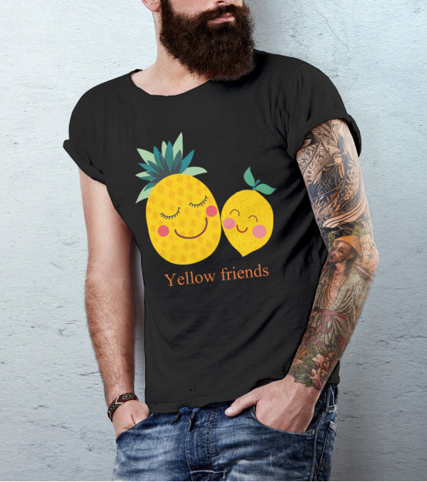 Yellow Friends Pineapple And Lemon Smiling Faces T-Shirt