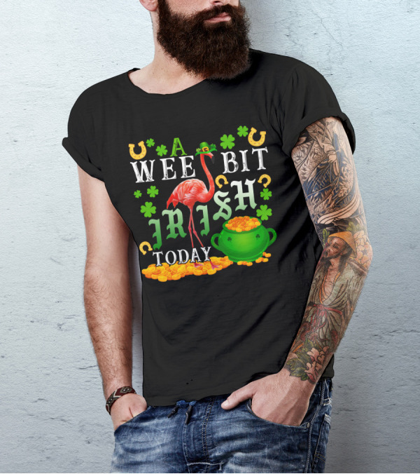 A Wee Bit Irish Today Flamingo With Shamrocks And Gold Pot T-Shirt