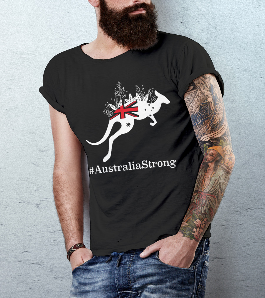 AustraliaStrong Kangaroo Silhouette With Union Jack And Flora T-Shirt