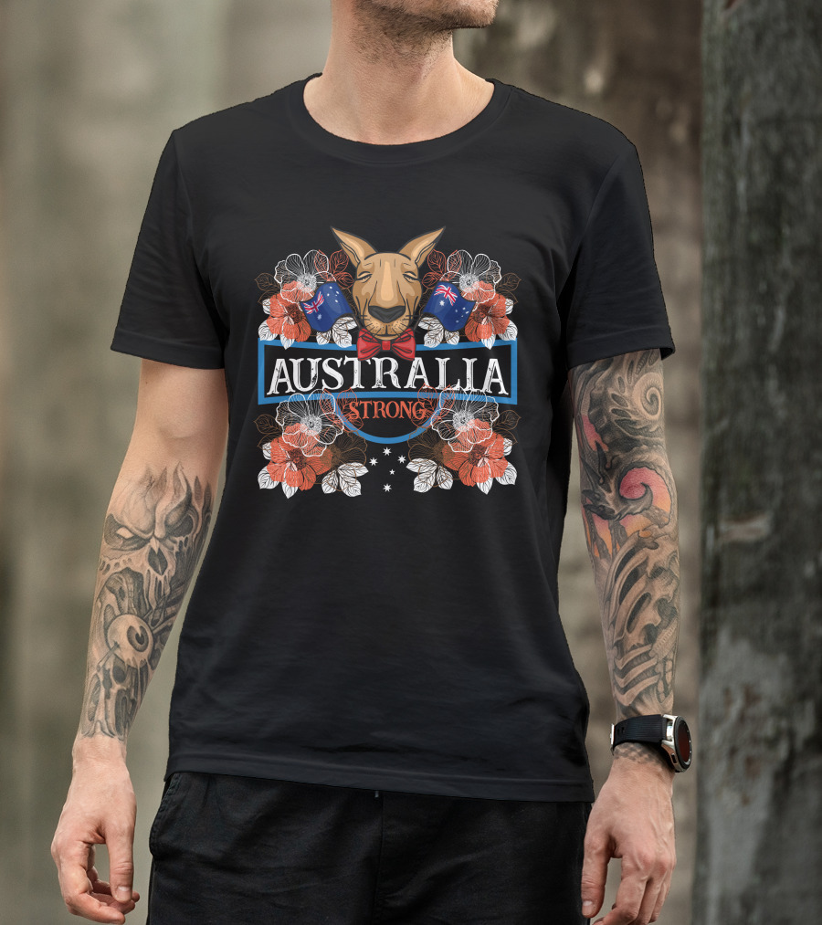 Australia Strong Kangaroo Floral Flags T-Shirt