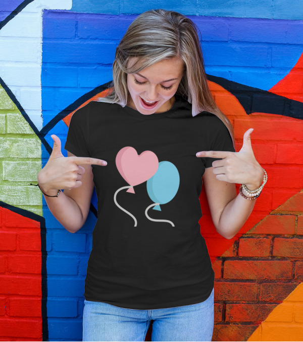 Pink Heart Blue Oval Balloons T-Shirt