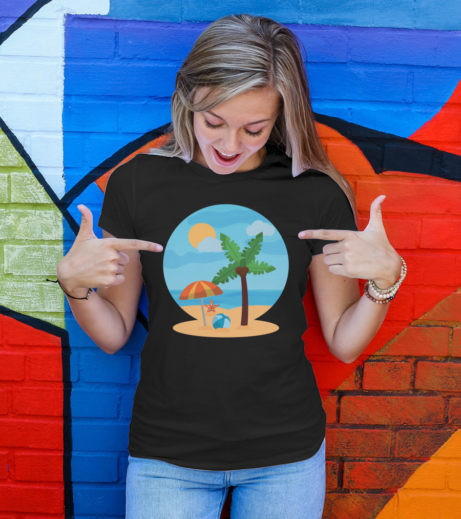 Beach Love Palm Tree Ocean Sun Sand Umbrella Starfish T-Shirt