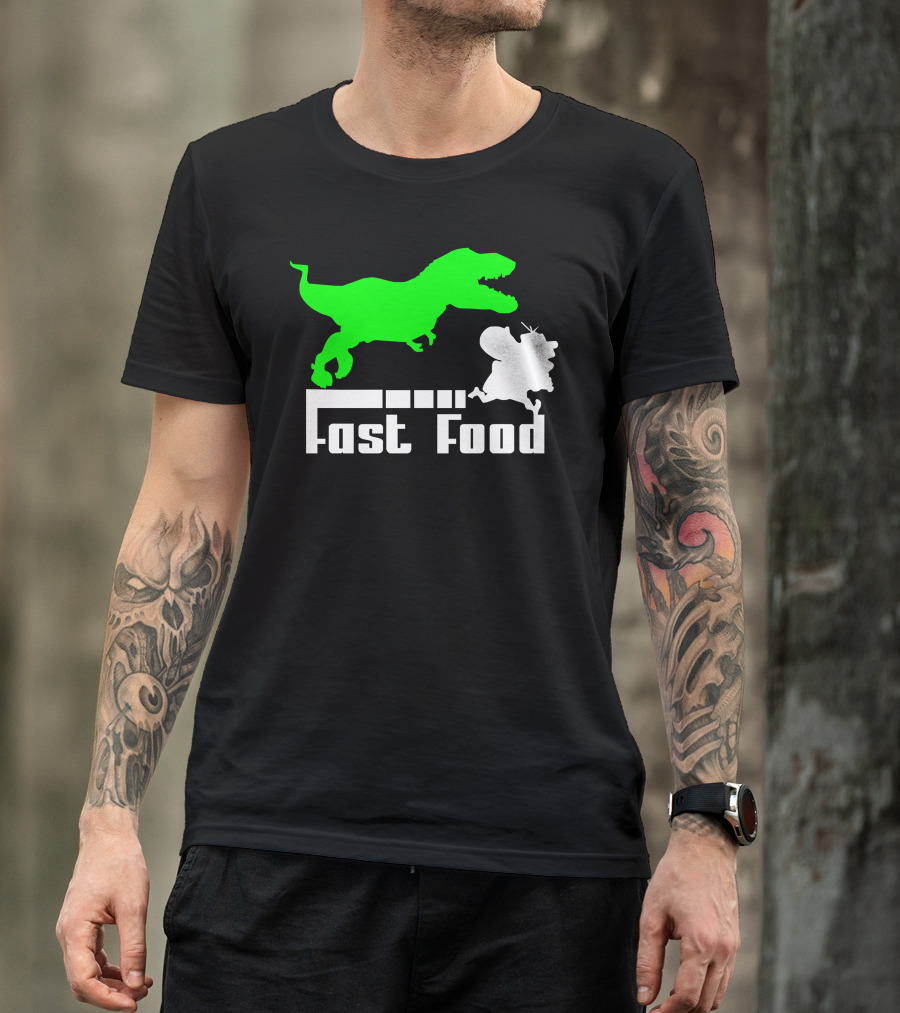 Fast Food Dinosaur Chase Fun T-Shirt