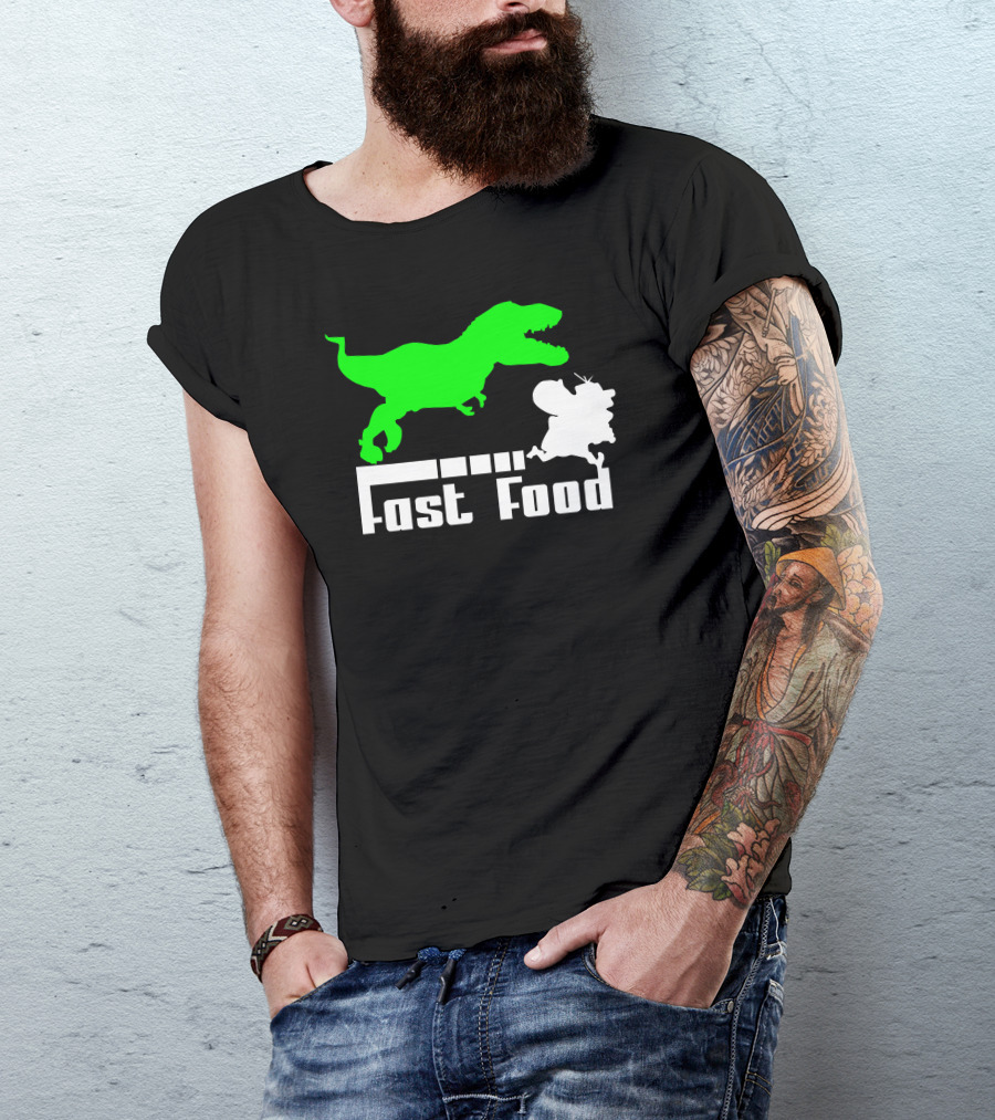 Fast Food Dinosaur Chase Fun T-Shirt