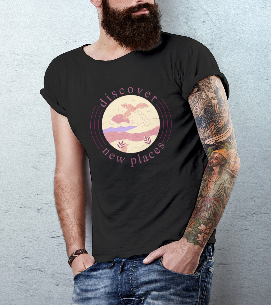 Discover New Places Tropical Sunset And Palm Trees T-Shirt