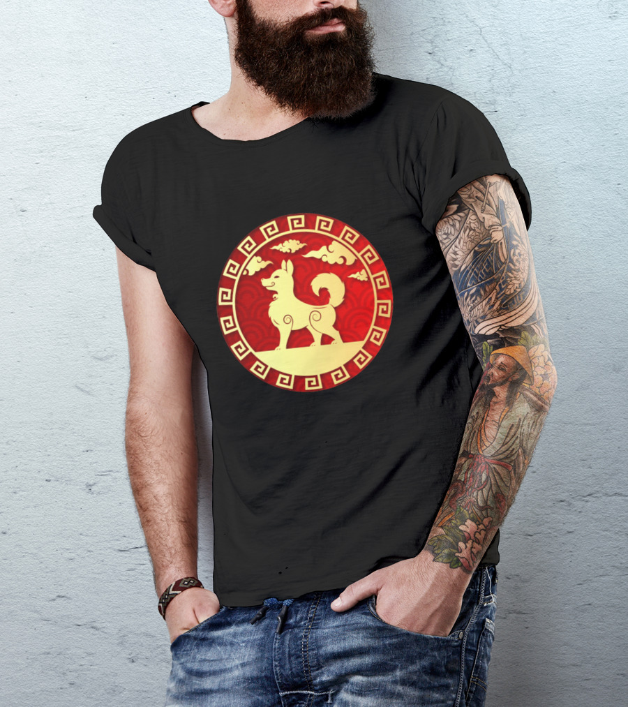 Golden Red Chinese Zodiac Dog Emblem T-Shirt