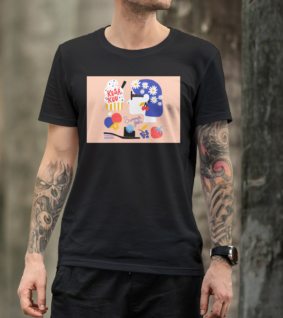 Summer Feels Kesäkuu Ice Cream Flowers And Fruits T-Shirt