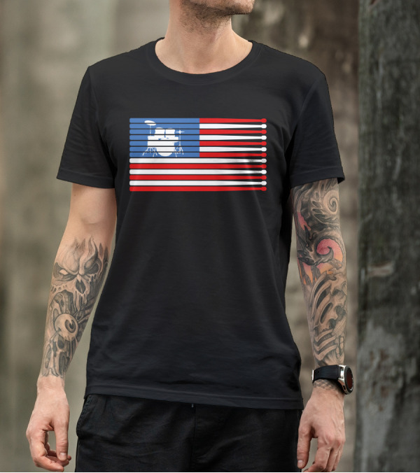 Drums American Flag Drumsticks Independence USA T-Shirt