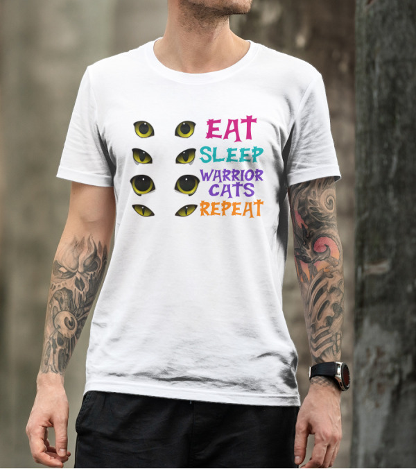 Eat Sleep Warrior Cats Repeat With Yellow Cat Eyes T-Shirt