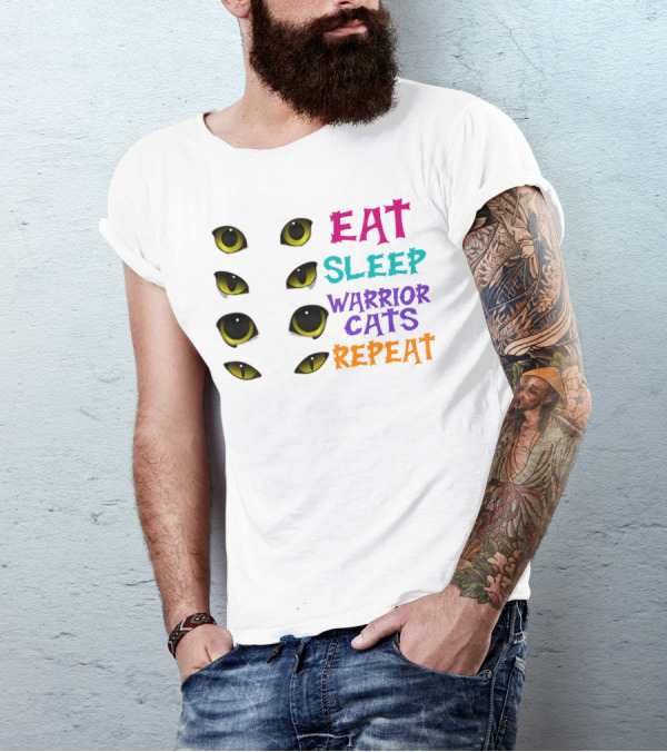 Eat Sleep Warrior Cats Repeat With Yellow Cat Eyes T-Shirt