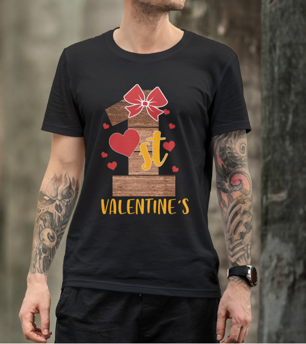 1st Valentine's With Hearts And Bow T-Shirt