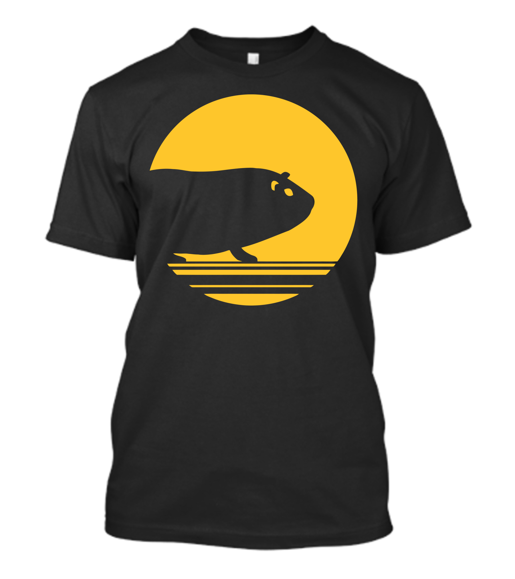 Guinea Pig Silhouette Against Yellow Moon Circle T-Shirt