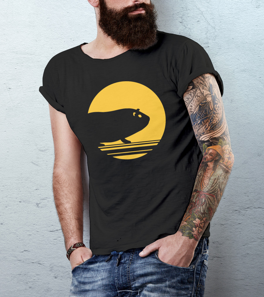 Guinea Pig Silhouette Against Yellow Moon Circle T-Shirt