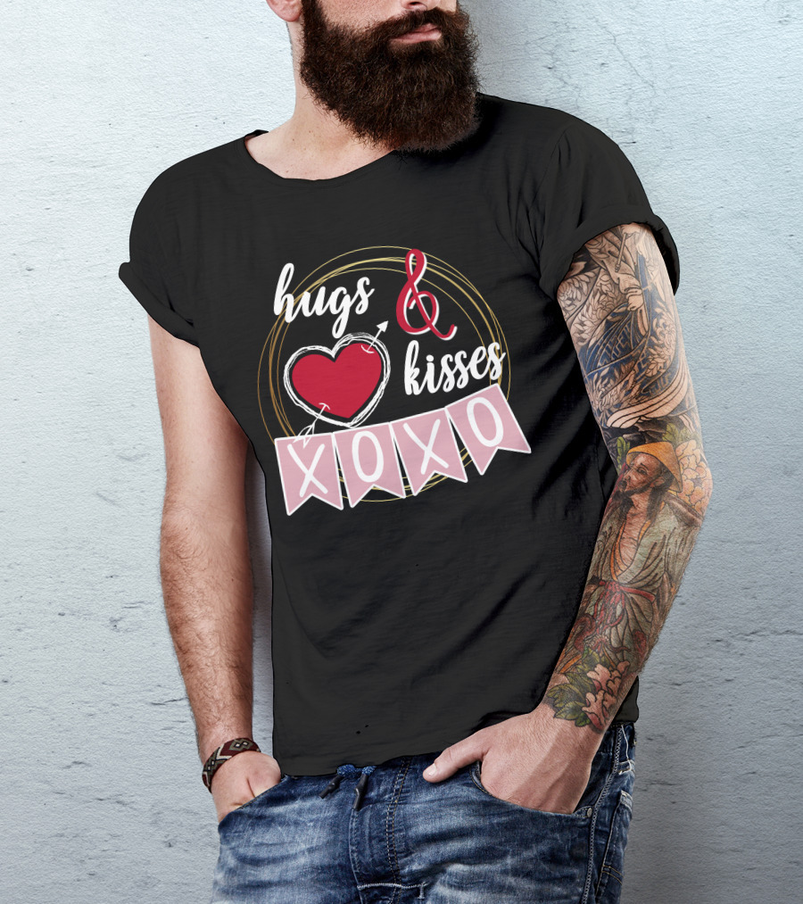 Hugs And Kisses Xoxo Heart Arrow Design For Dark T-Shirt